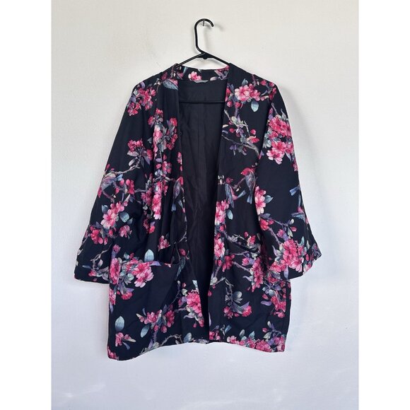 Lindex Kimono Jacket Black Floral Boho - Picture 3 of 9
